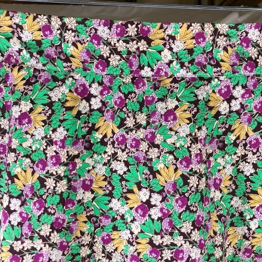 H&M Floral Maxi Skirt Size 8 Womens Green Purple Yellow Flower Print Boho Cotton - Image 2