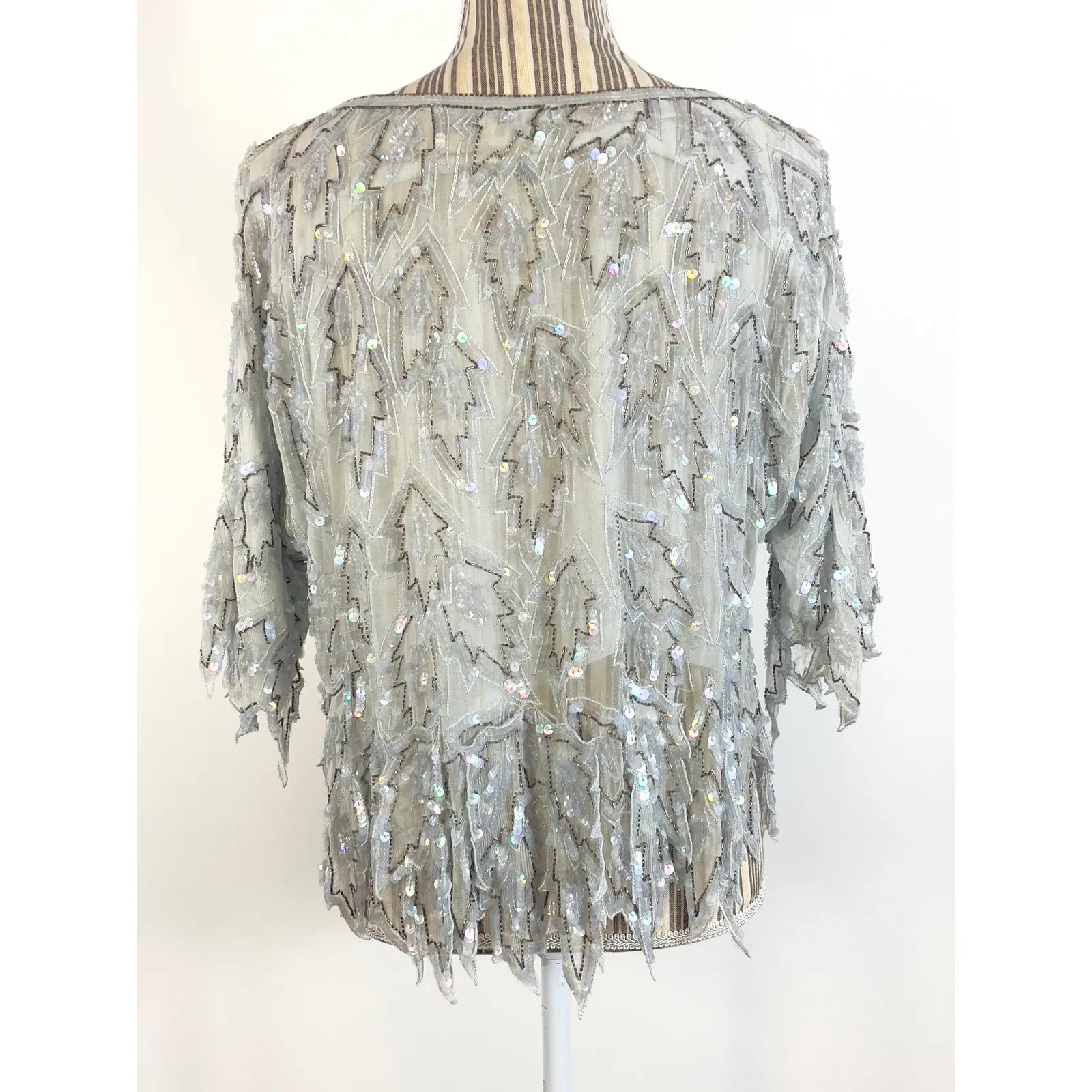 Vintage Scala Gray Sequined Beaded Cocktail Party Pullover Top Size Medium - Image 5