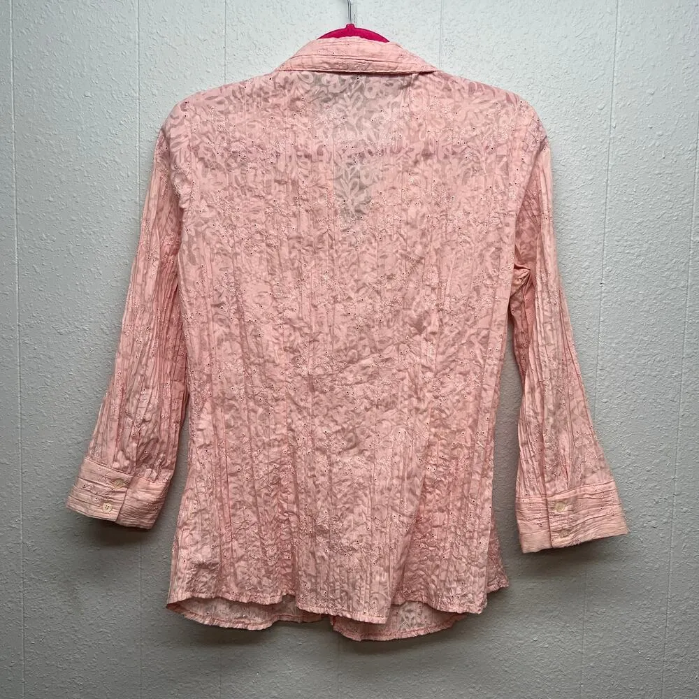 Apt.9 Embroidered Eyelet Soft Girl Fairy Prairie Cottage Pink Top Womens Medium - Image 8
