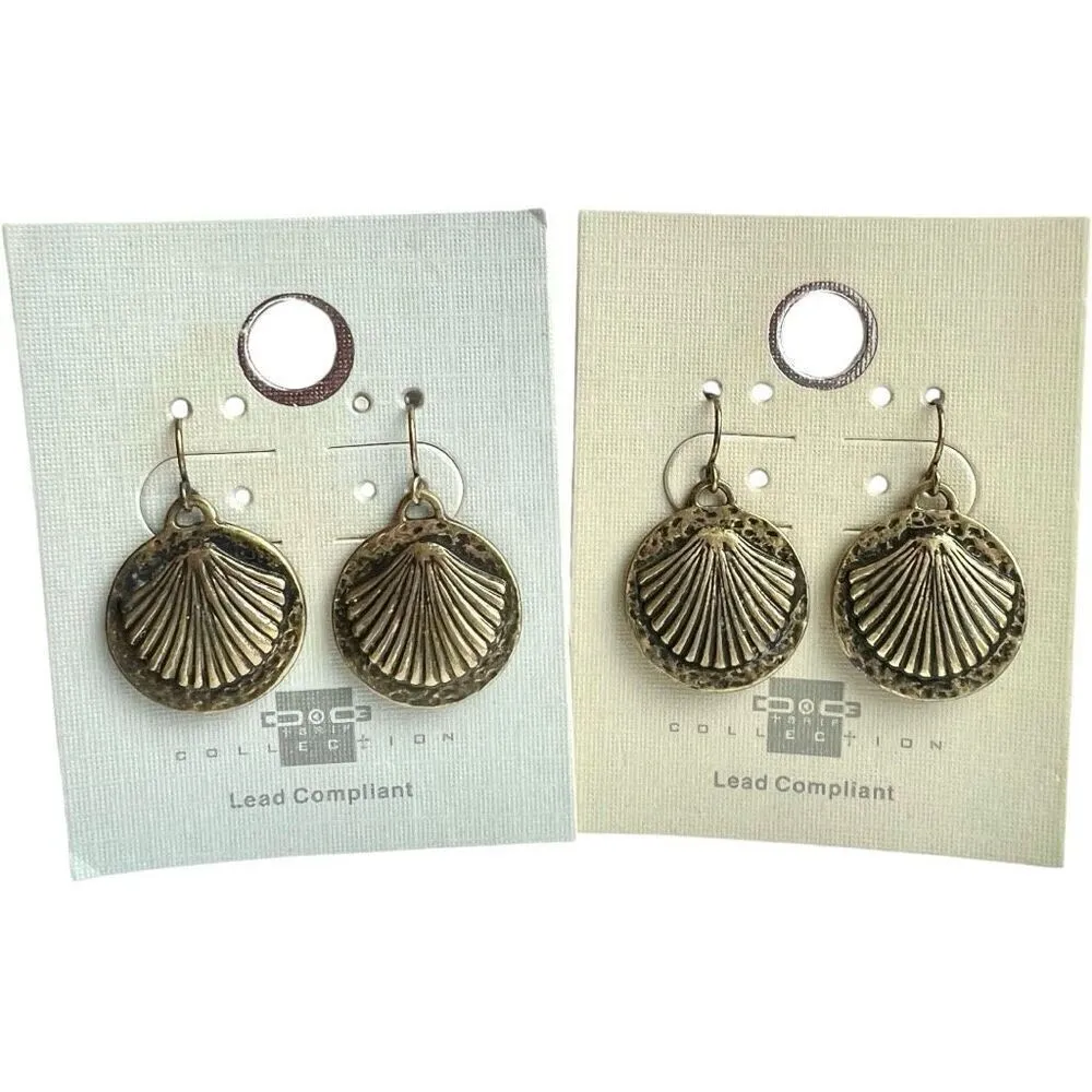 Brand New Womens One Way Collection Antique Bronze Seashell Beach Earrings Set Gold - Image 2