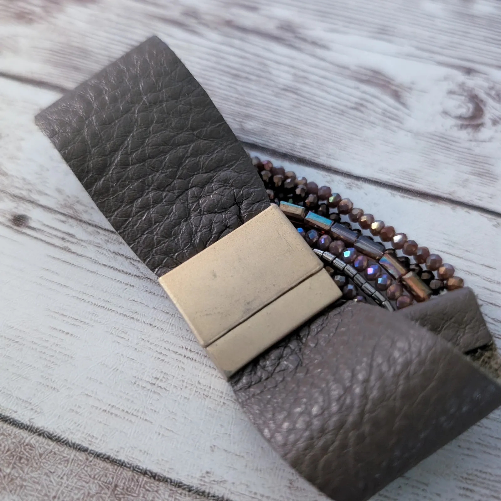 Brown Bracelet with Brown Lightly Iridescent Beads - Image 7