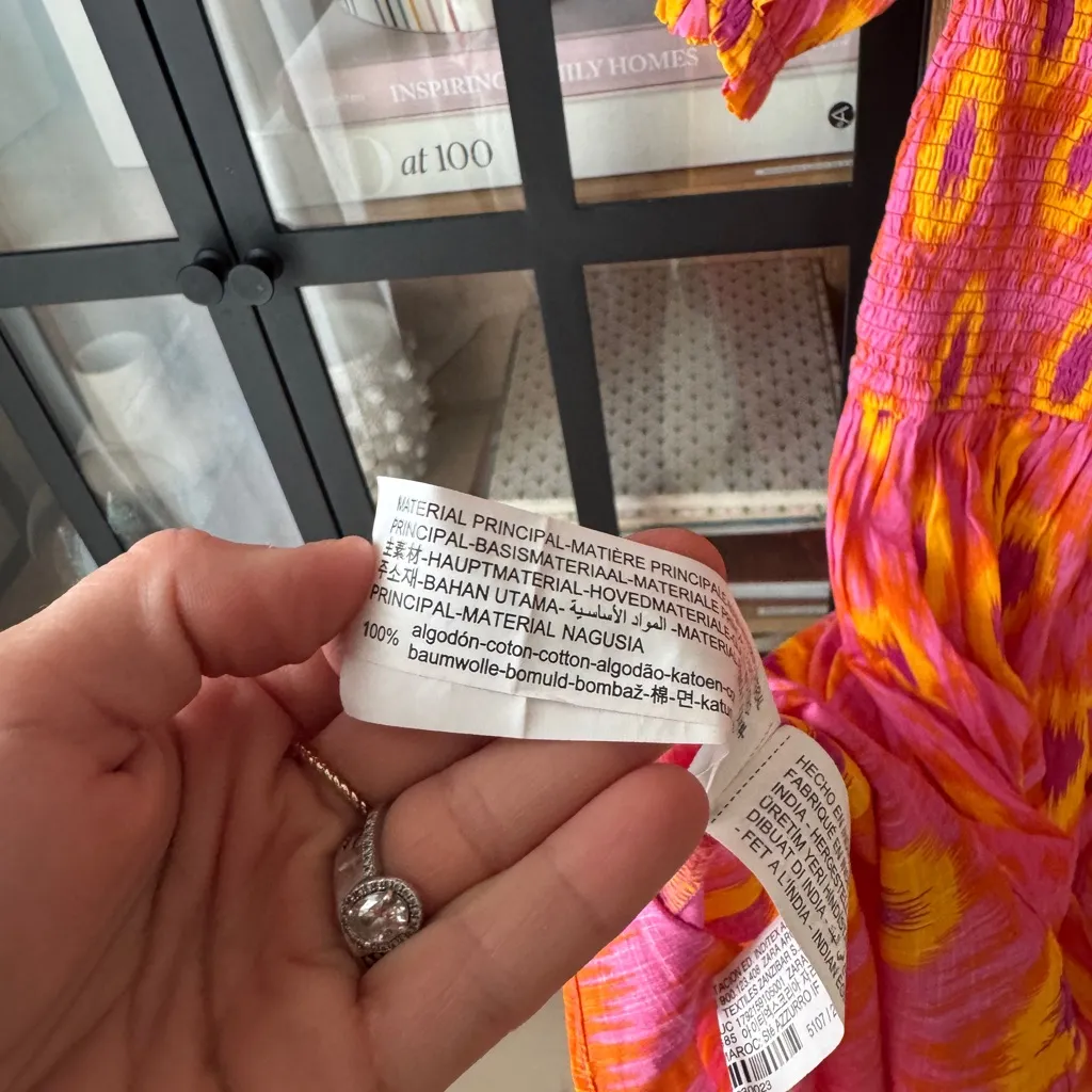 Zara smocked maxi dress midi blogger favorite colorful print neon balloon sleeve - Image 15