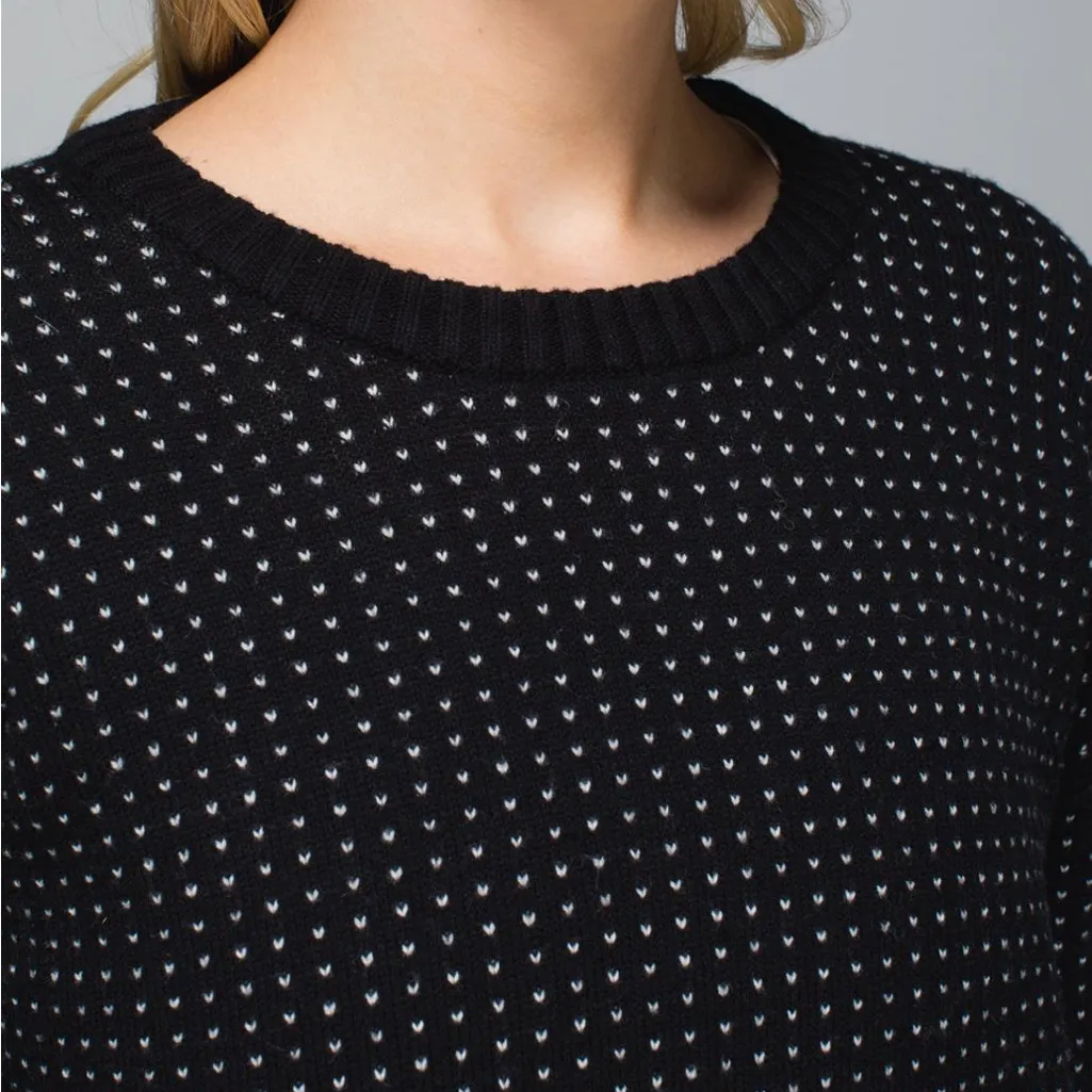 Lululemon Merino Wool Yogi Crew Sweater Zip Sides Knit Black White $118 Size 6/8 - Image 2