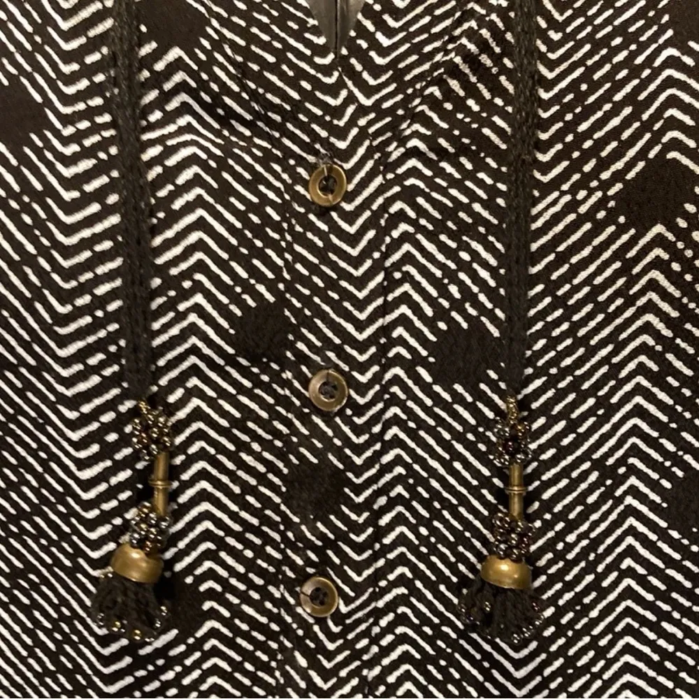 Anthropologie MAEVE Herringbone Dot Print GALEN DRESS Black Chevron Tie-Neck - Image 8