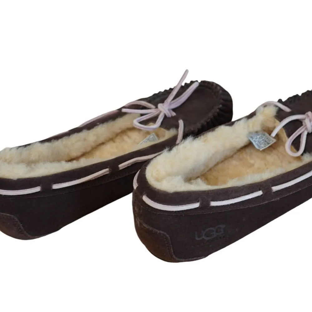 UGG Sheepskin Dakota Moccasin Slippers Womens Size 10 Brown/Pink‎ Slip-On - Image 4