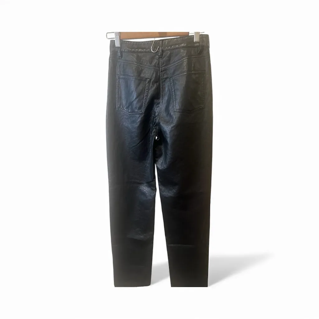 Wilfred (Aritzia) Vegan Leather High Rise Straight Pants – Black (Size 2) - Image 3