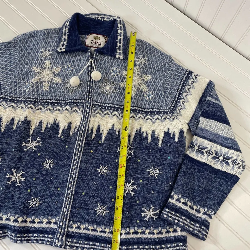 Tiara International Ugly Christmas Cardigan Sweater Full Zip Snowman Size XL - Image 5