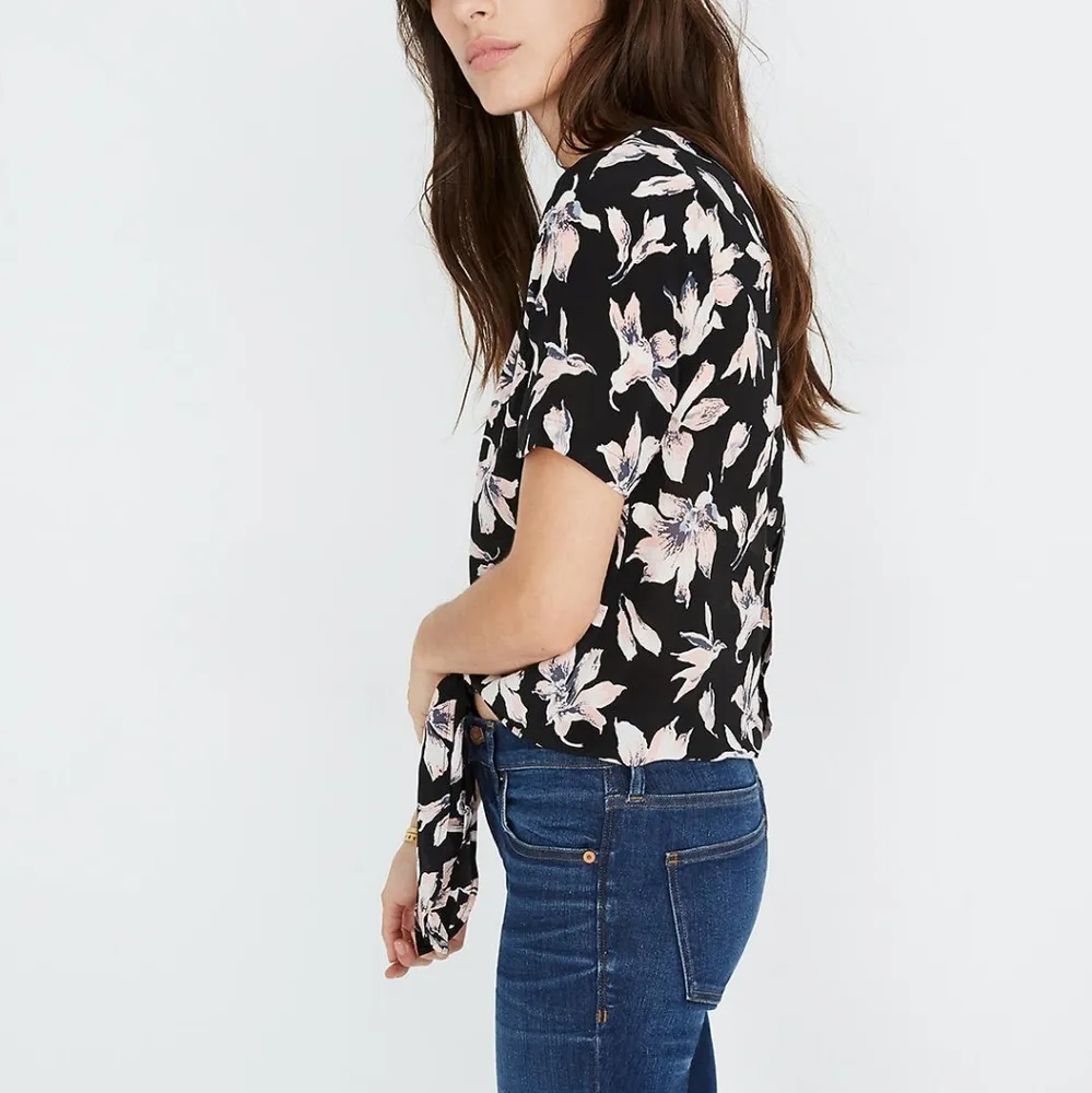 Madewell Silk Button-Back Tie Tee in Winter Orchid - Image 2