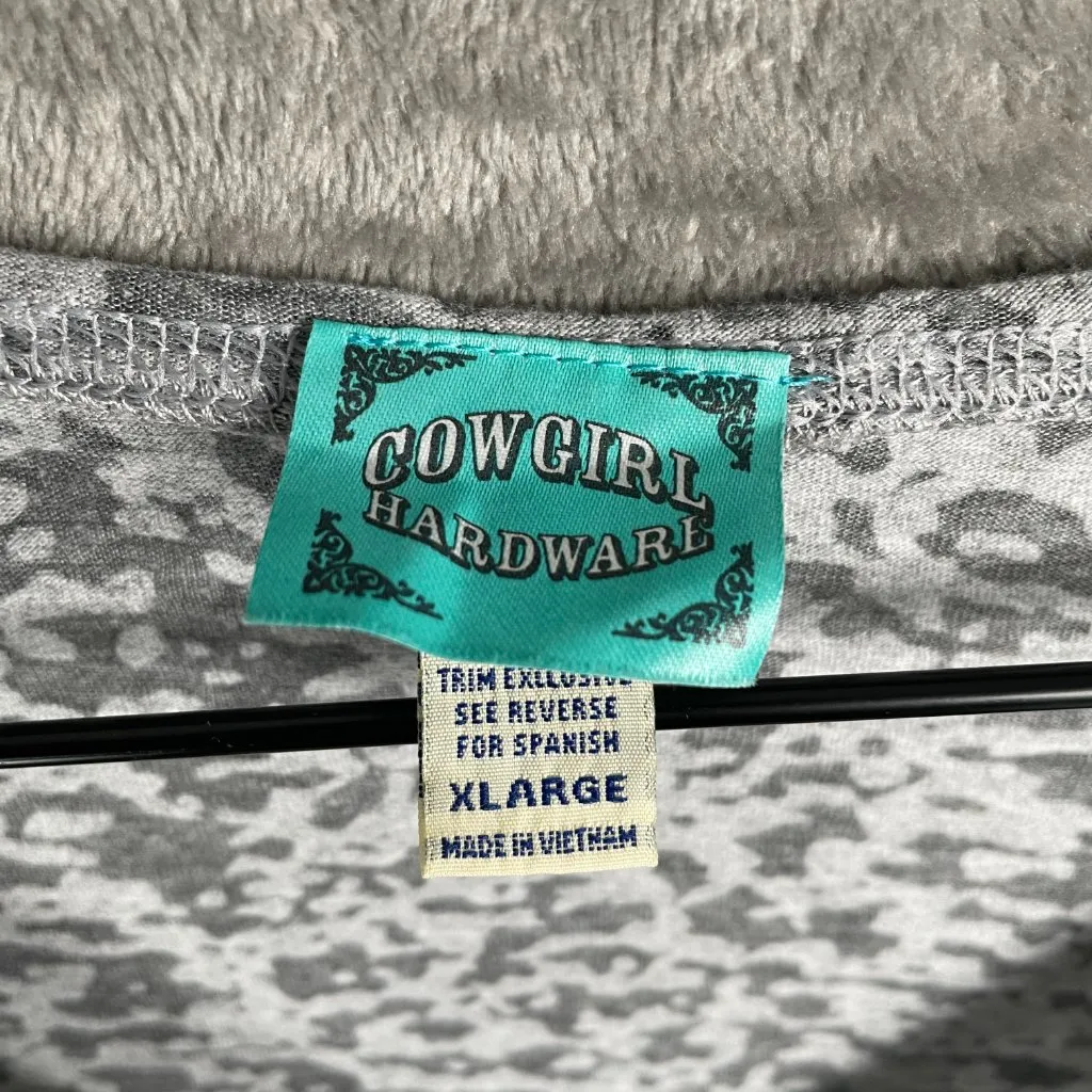 VTG Cowgirl Hardware Rhinestone Horseshoe Graphic Tee Womens XL Gray Burnout Y2K - Image 3