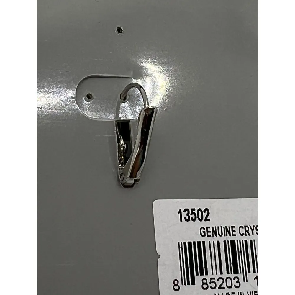 Cookie Lee Silver Tone Earrings Lever Back Turquoise Clear Crystals .75" New - Image 3