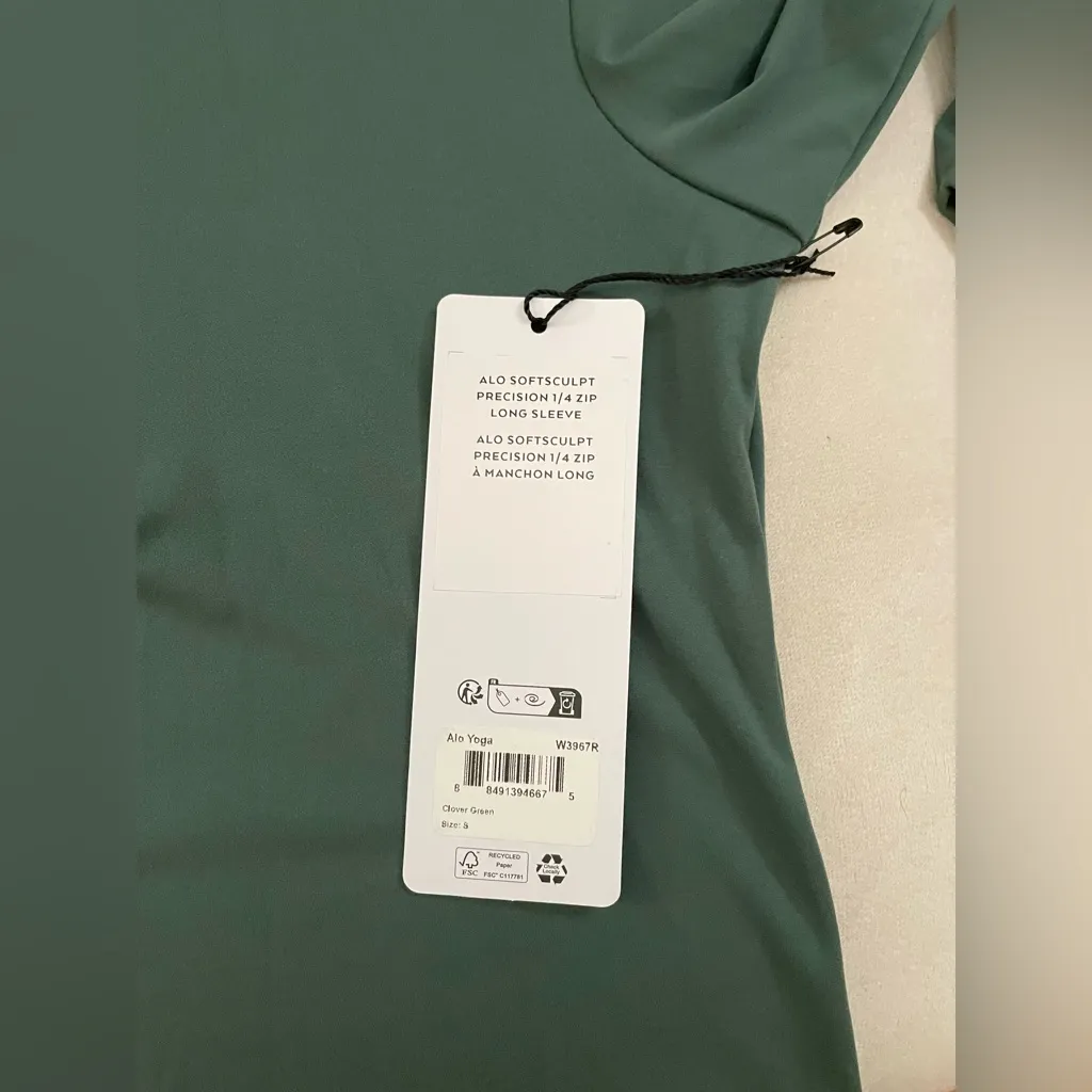 ALO Yoga Softsculpt Precision 1/4 Zip Long Sleeve Clover Green Size S - Image 8