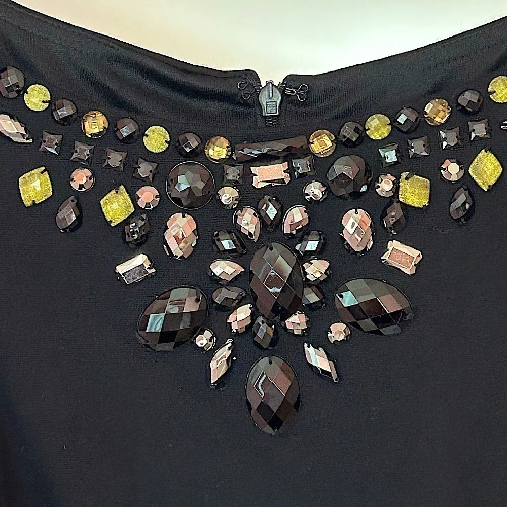 little black elegant peplum timeless Christmas party dress  jeweled neckline 2 - Image 6