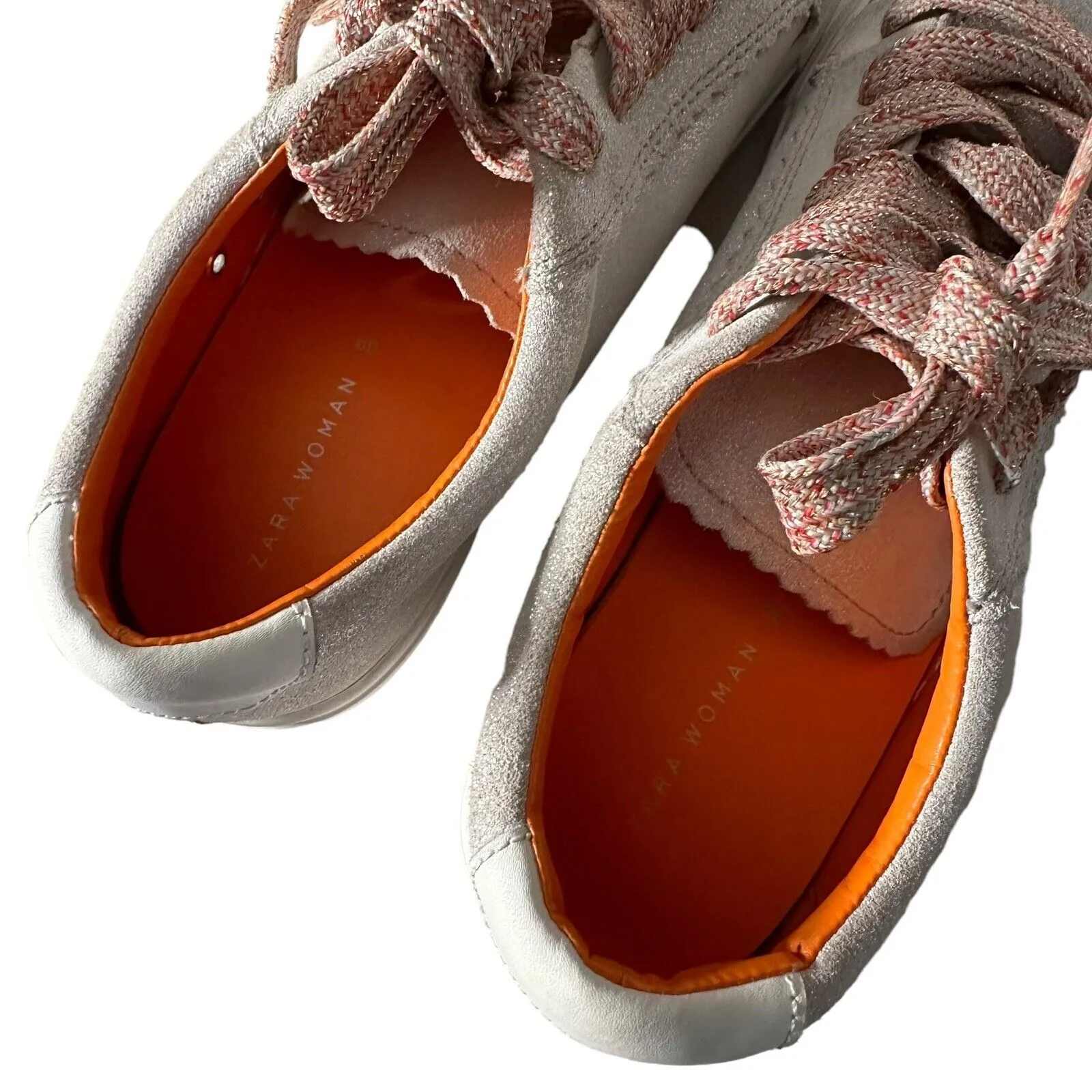 ZARA Women Metallic Glitter Silver Lace Up Fashion Sneakers‎ Size EU 39 US 8 - Image 11