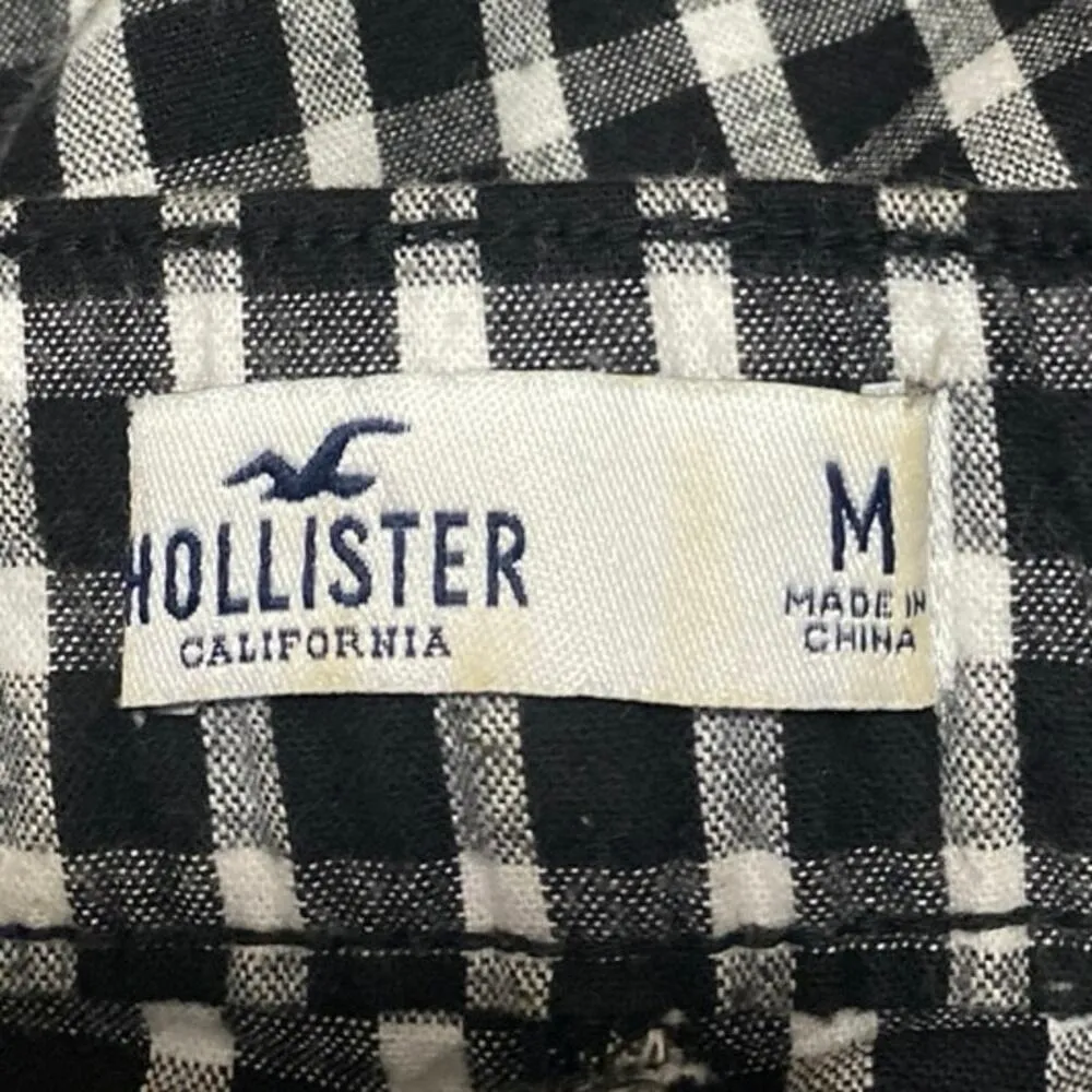 Hollister Black Plaid Checkered Straight Leg High Waist Trousers Dress Pants M - Image 4