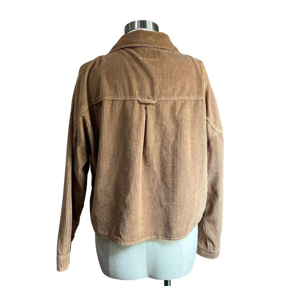 American Eagle Corduroy Tan Brown Lightweight Cropped Jacket Size M - Image 2