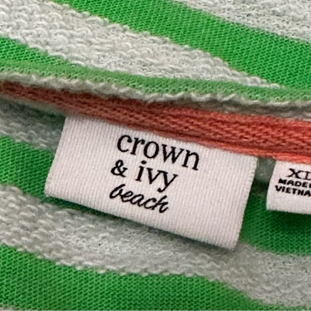 Crown & Ivy Green and White Long Sleeve Terrycloth Nautical Sailor Popover Top - Image 7