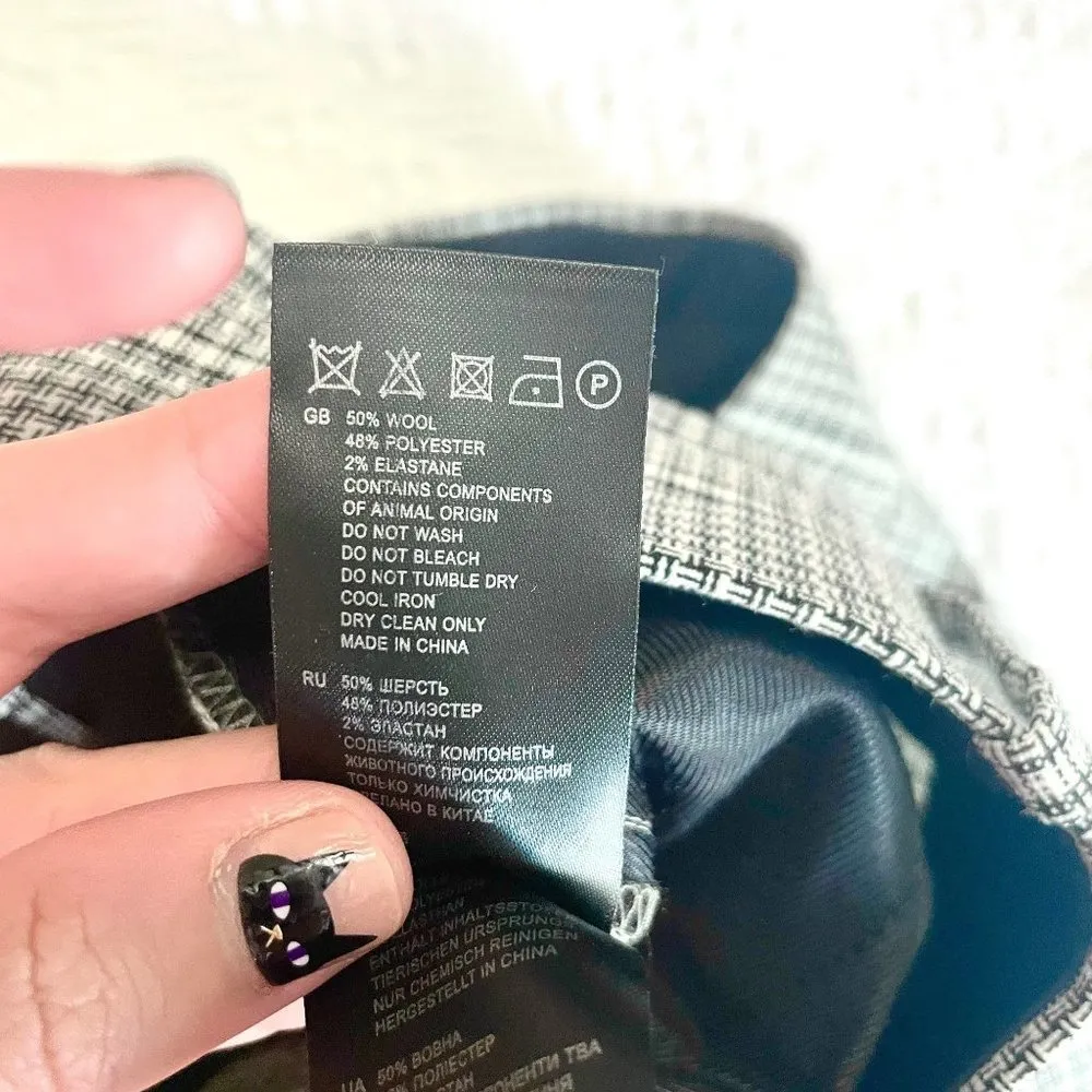 Reiss Alenna Slim Fit Tailored Trousers Black/White Plaid Work Pant Size 12 - Image 6