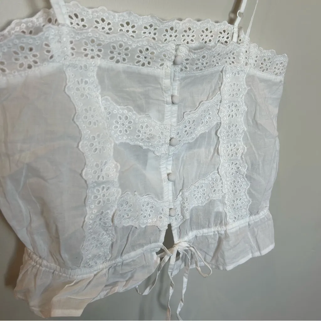 American Eagle  Lace Button-Up Cami Tank Top, White, XXS - Image 2