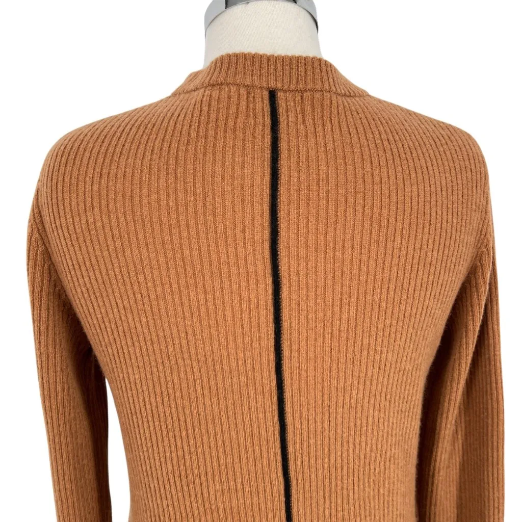 Elie Tahari 100% Cashmere Ribbed Crewneck Sweater Camel Brown Black Size Large - Image 6