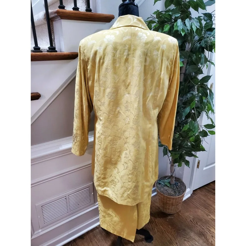 SOGIC Women's Yellow Floral Linen Single Breasted Blazer & Skirt 2 Piece Suit 18 - Image 4