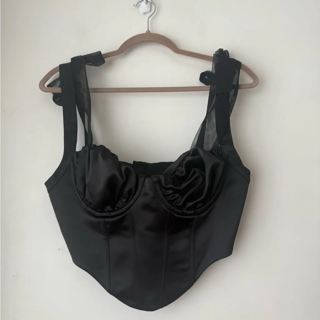 For Love & Lemons Nelly Black Satin Tie Shoulder Corset Top M - Image 5
