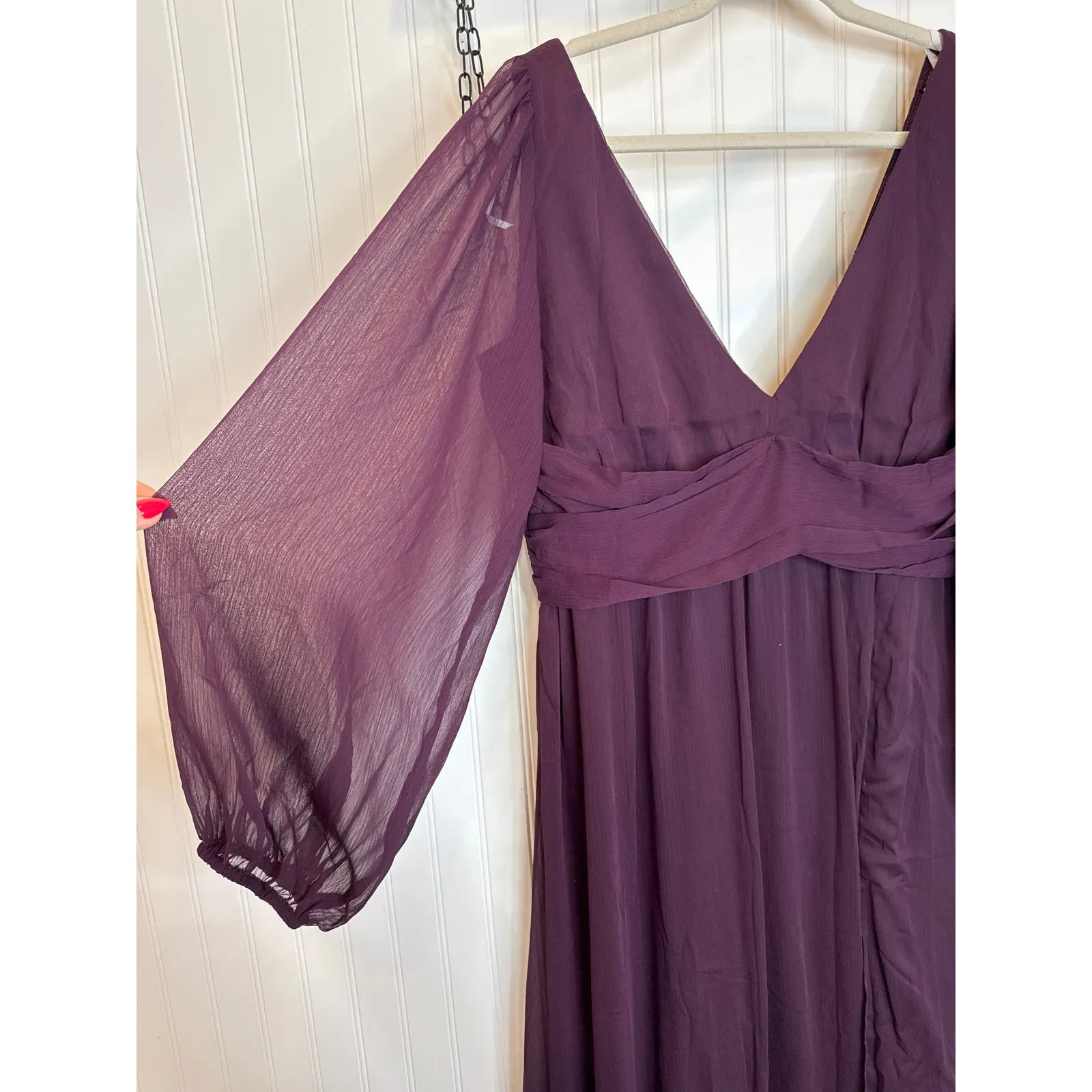 NWOT Lulus Enchant My Love Dark Purple V-Neck Long Sleeve Maxi Dress Size L - Image 6