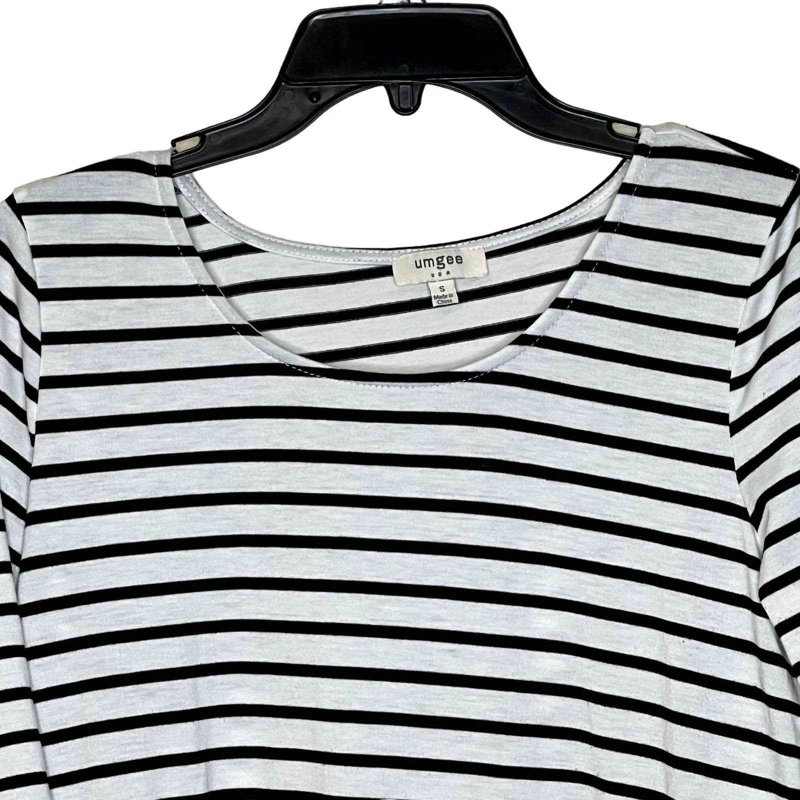 Umgee Tunic Top Size Small White Navy‎ Striped Pink Bottom Cotton Blend Womens - Image 2