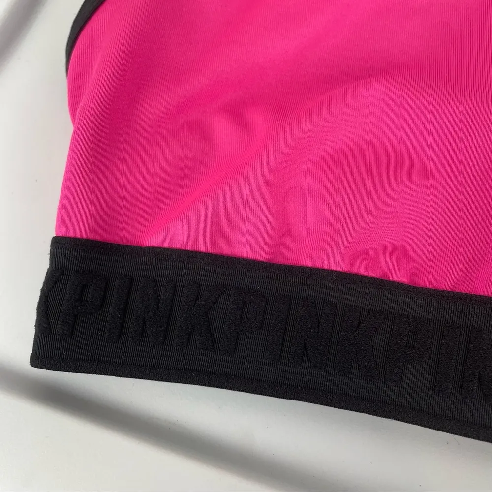 PINK Victoria’s Secret Lounge Sports Bra Sz Large Pink Black Logo - Image 14
