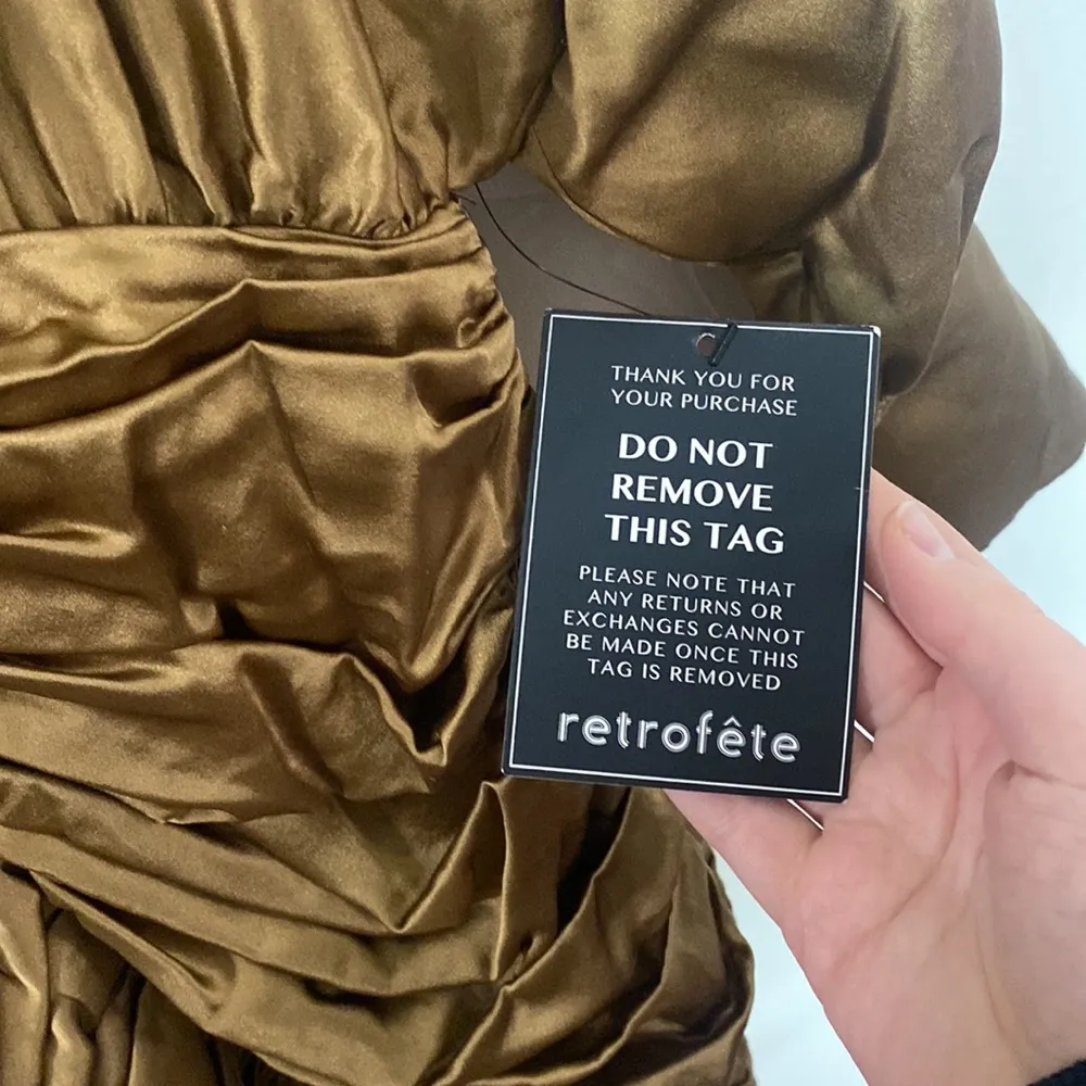 Retrofete Barbara silk ruched mini dress in olive army hue size XS - Image 15