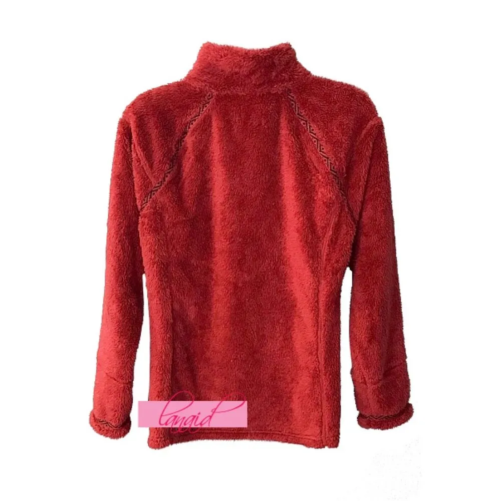 True Grit Plush Half-Zip Pullover Brick Warm Sherpa Fuzzy Teddy Shearling - Image 2