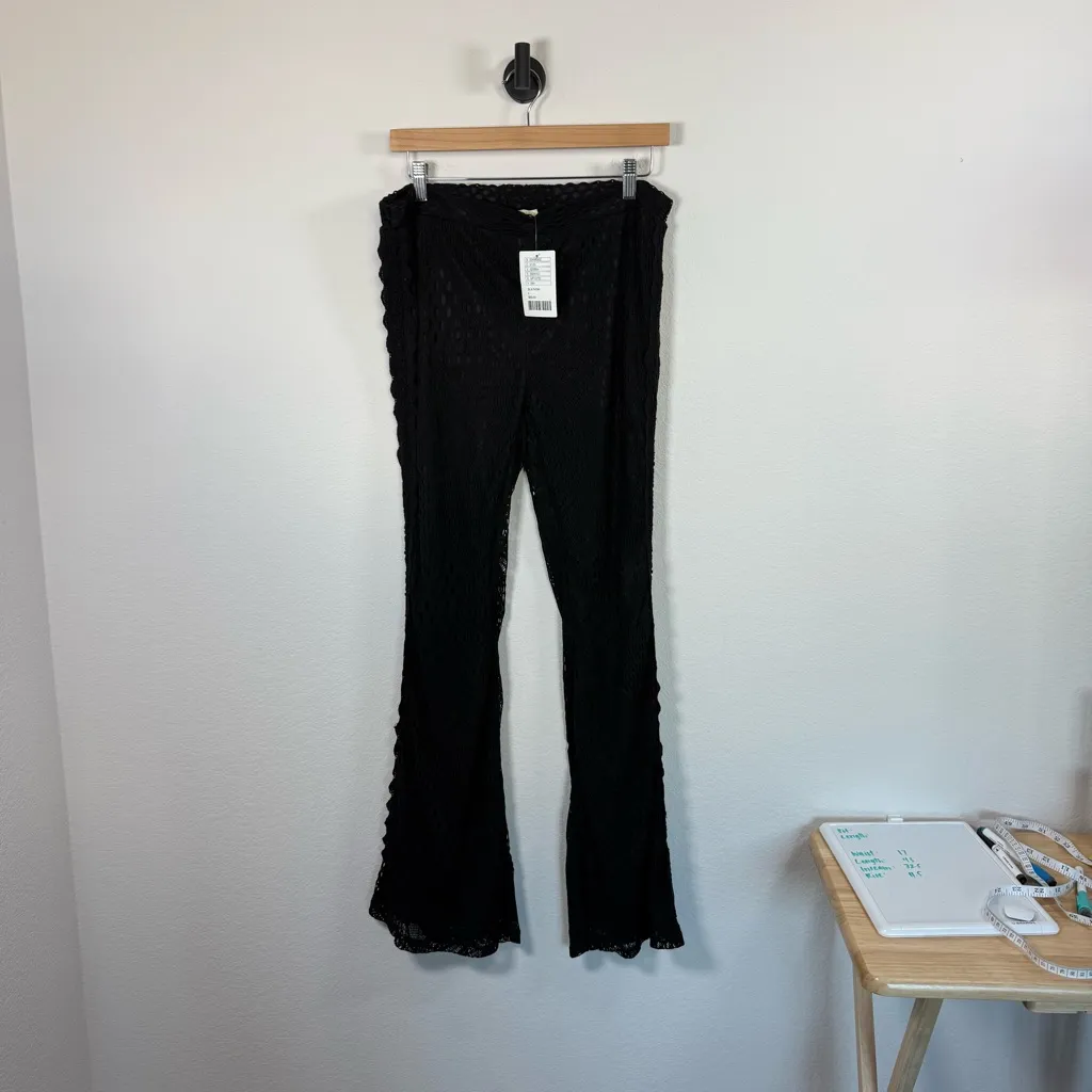 NWT Urban Outfitters Crochet Bell Bottom Pants in Black Size L - Image 2