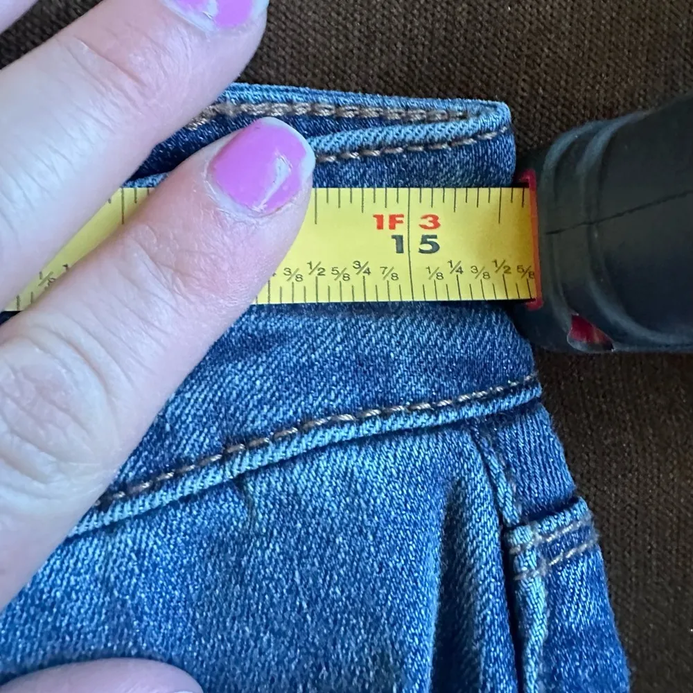 WHBM Blue Slim Straight Mid Waist Jeans Beaded  Embroidered Floral  Print Sz 8P - Image 11