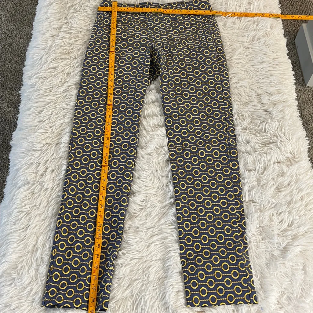 J Mclaughlin Gray Blue Gold Ring Rope Print Pull On Pants Rayon Nylon Size 6 Yellow - Image 2