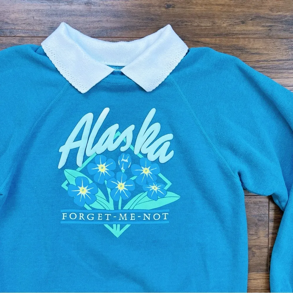 vintage • Alaska sweatshirt teal blue pullover collar Forget - Image 2