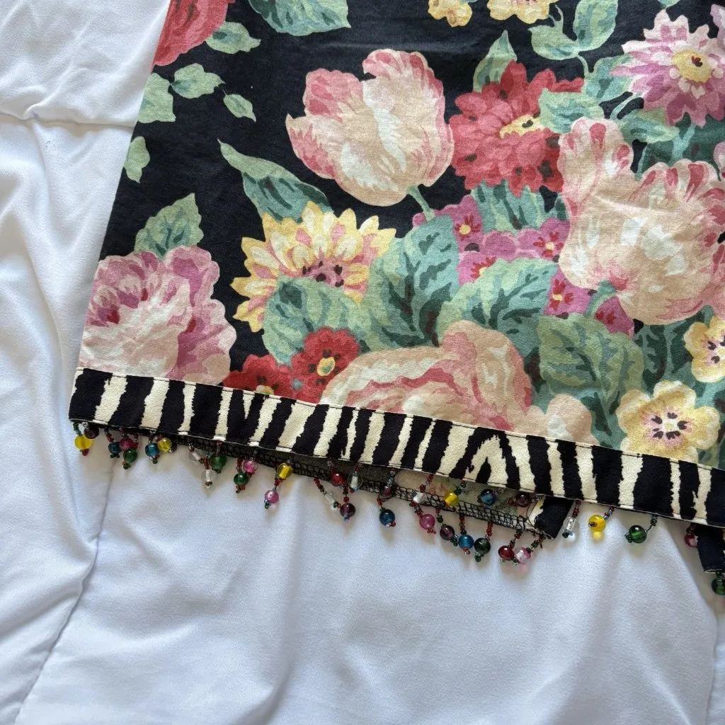 Vintage 90s Y2K Womens 10 Floral Skirt Beaded Coquette Dainty Romantic Fairy 80s Black - Image 2