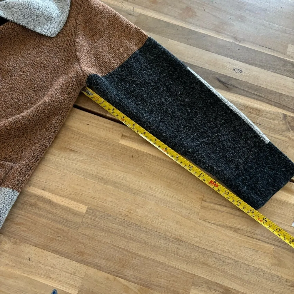 Max Studio Brown, Black, & Grey Color-block Open Cardigan L - Image 6