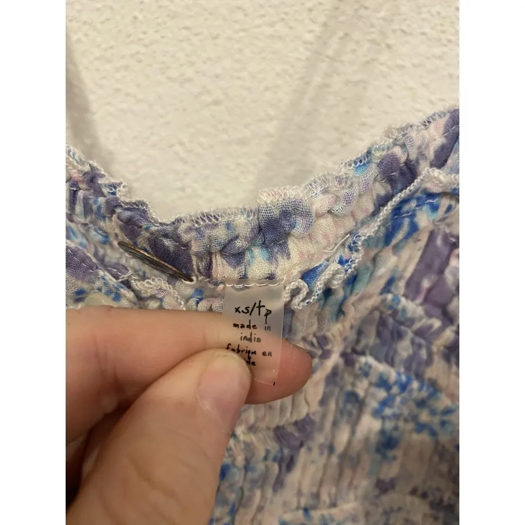 Free People Sammi Romper Womens XS Blue Floral Boho Smocked Adjustable Straps - Image 5