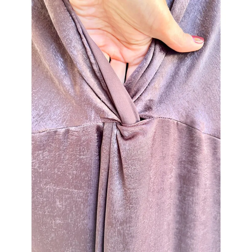 NWT Zara Kimono Sleeve Knotted Satin Sheen Cocktail Midi Dress Purple Women's XS - Image 8
