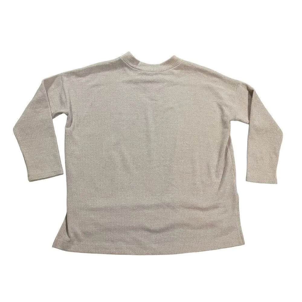 Clara Sun Woo light pink Vneck sweater sz small split hem ribbed knit - Image 2