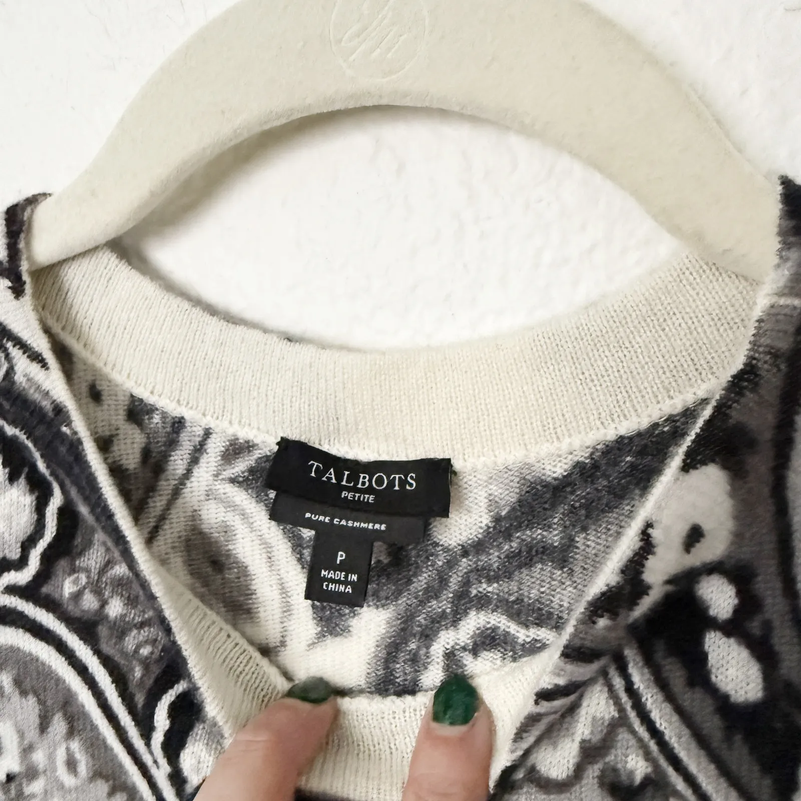 [Talbots] Gray Black Abstract Paisley Print Audrey Cashmere Sweater Sz XS Petite - Image 10