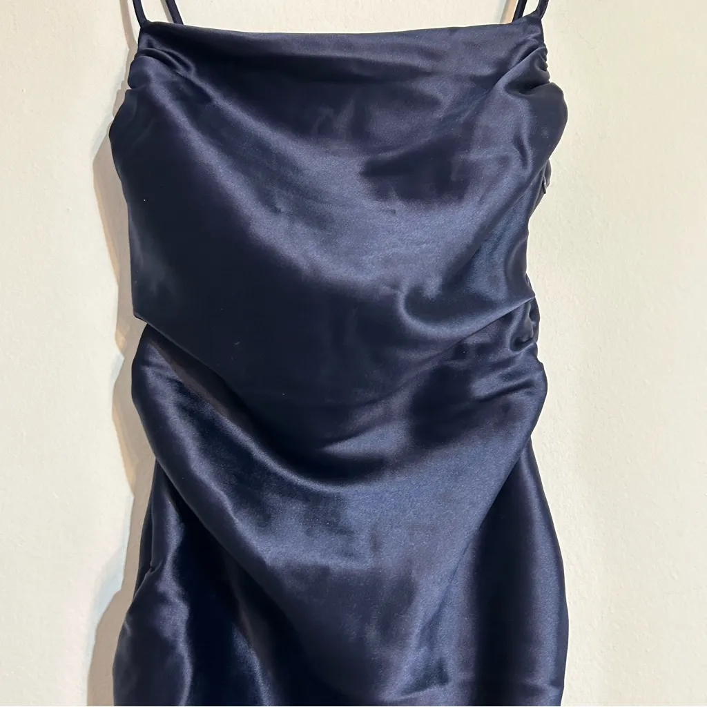 BHLDN Anthropologie Emery Square Neck Stretch Satin Midi Dress Navy Size XS - Image 5
