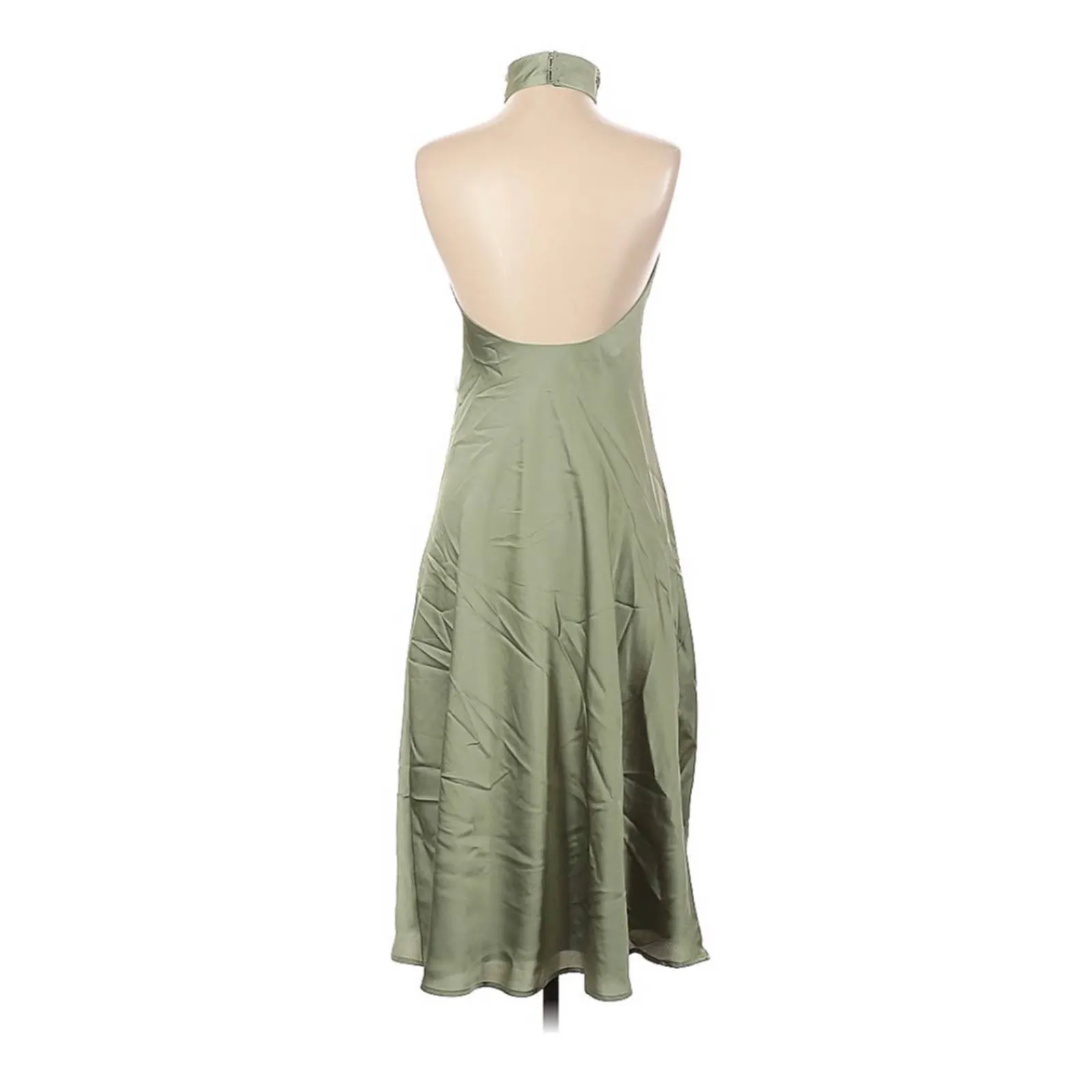 Show Me Your Mumu Jasmine Halter MIDI Dress Moss Green Luxe Satin L - Image 4