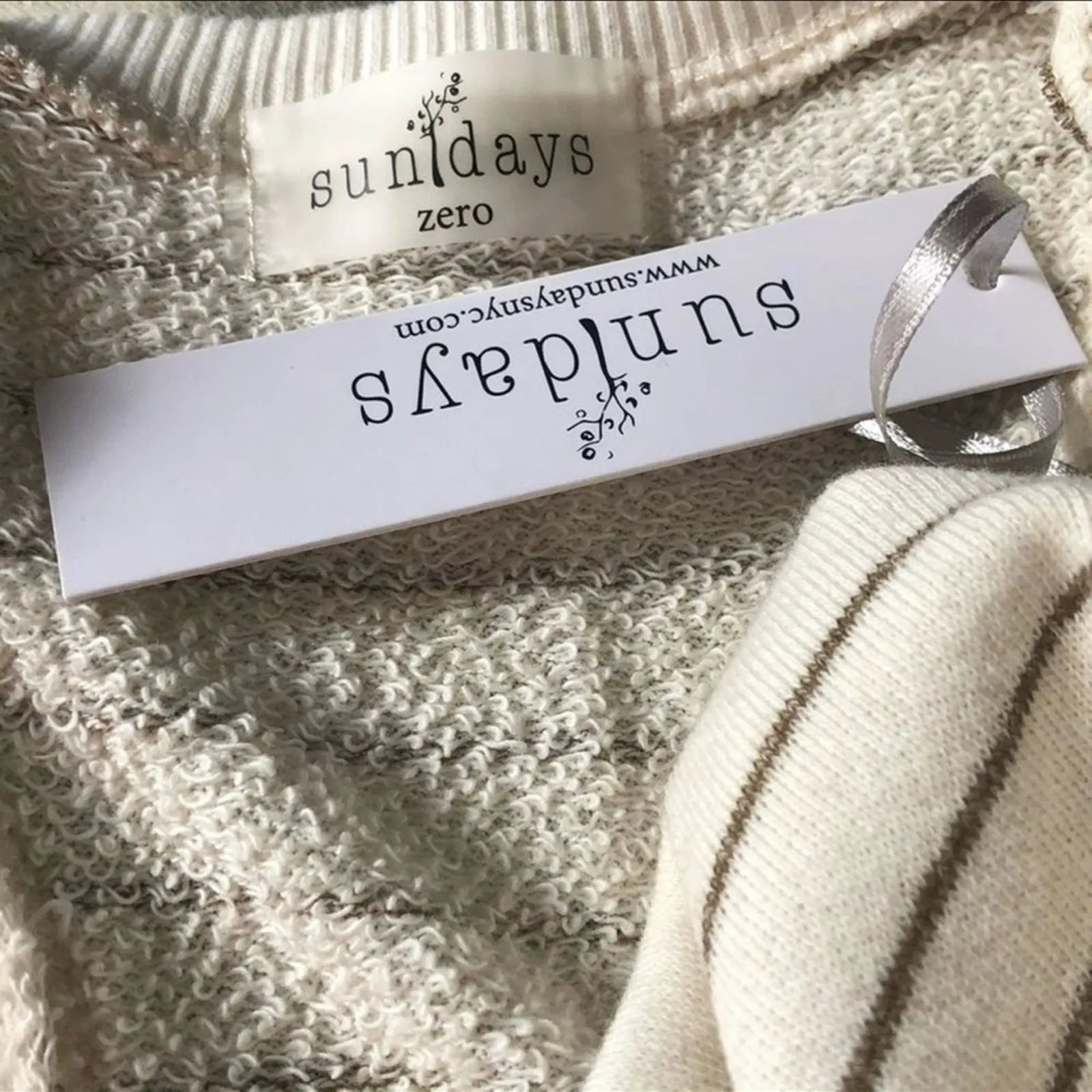 Anthropologie Sundays Striped Mini Tank Dress NWT XS Cream Tan French Terry - Image 8