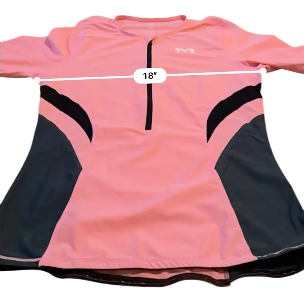TYR‎ Competitor Short Sleeve Top Size XL Coral Gray Zip Activewear Triathlon Pink - Image 10