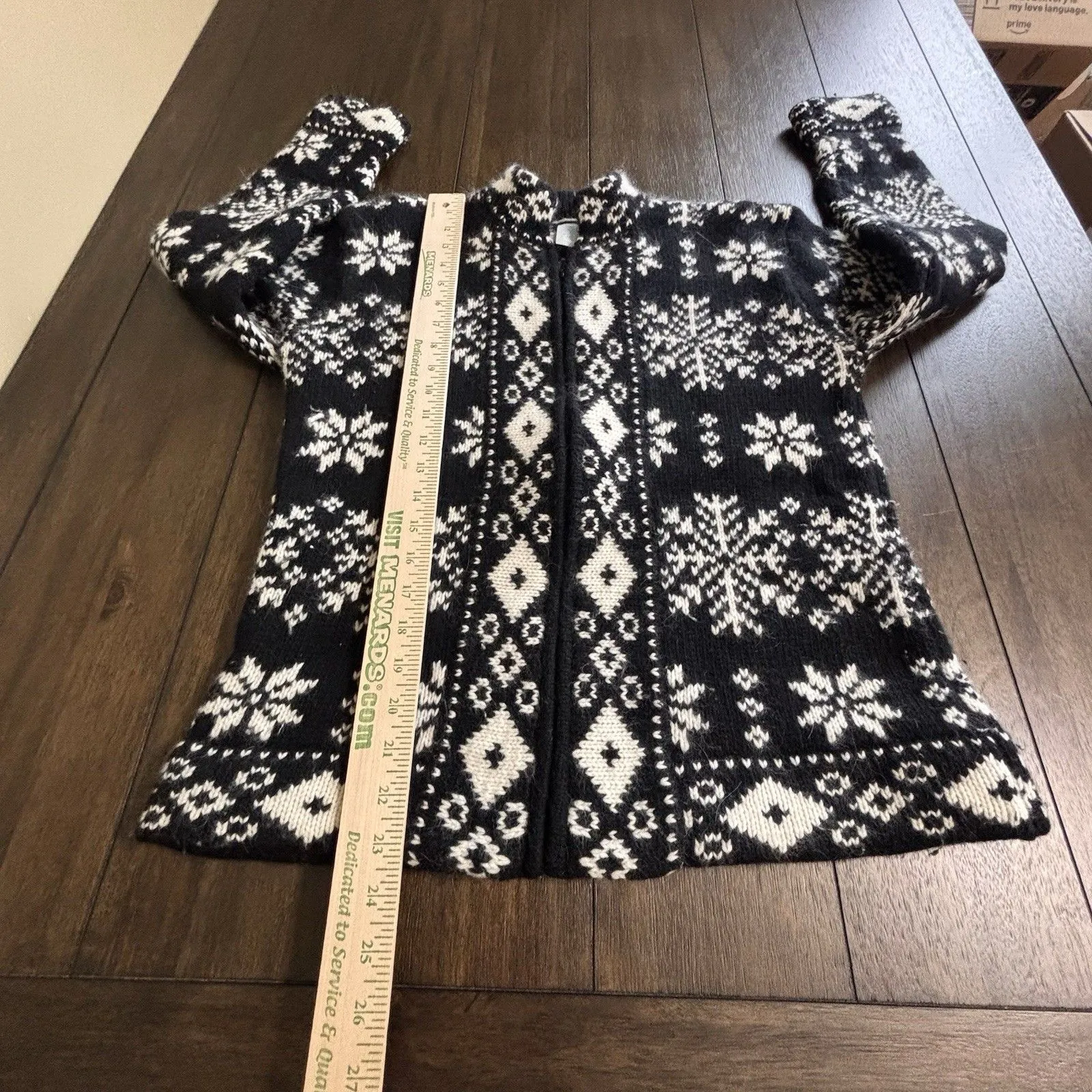 VTG Nordic Lambswool Angora Blend Cardigan Sweater Petite M Fair Isle Full Zip Black Size undefined - Image 4