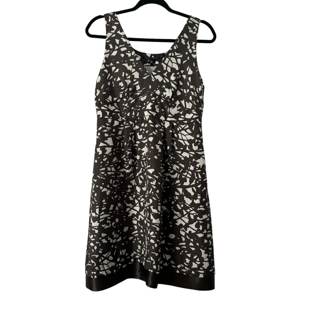 Sleeveless Midi Dress Brown White Abstract Print Career Party Cocktail‎ - Image 2