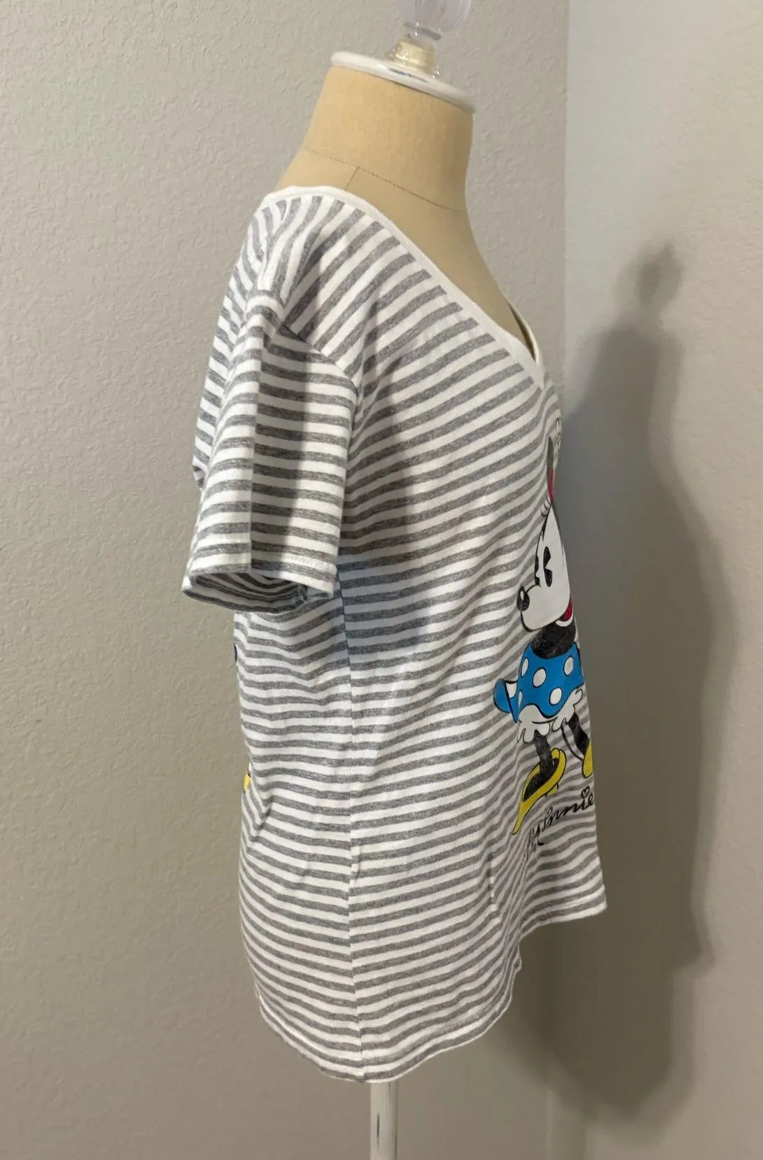 Disney Minnie Mouse Striped Tee - Gray and White - Image 6