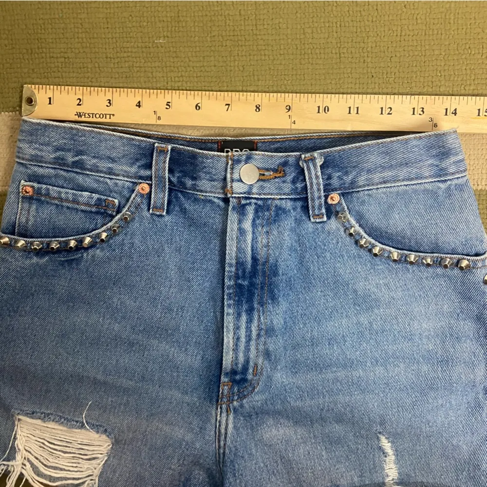 BDG Urban Outfitters Size 28 Girlfriend High Rise Jean Shorts Distressed Studs - Image 2