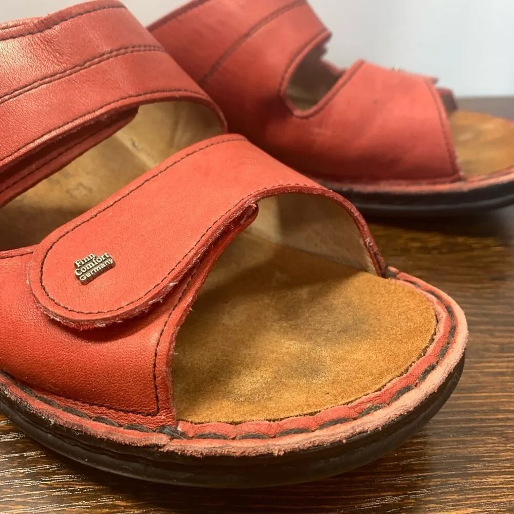Finn Comfort Women's red coral color Leather Open Toe Two - Image 3