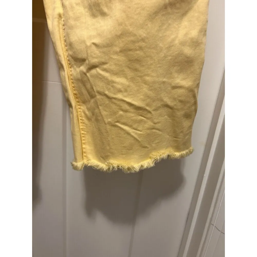 Peace Love World 12 P Wide Leg Yellow Denim Pants High Waist Stretch Raw Hem - Image 4